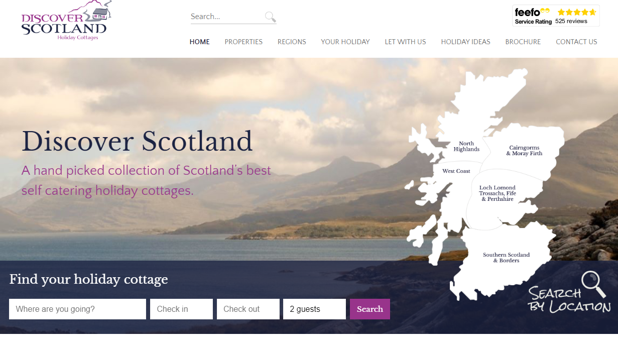 discover scotland website. agency client. self-catering agency